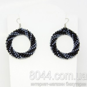 Сережки кільця з бісеру Black & Grey Сережки кільця з бісеру Black & Grey