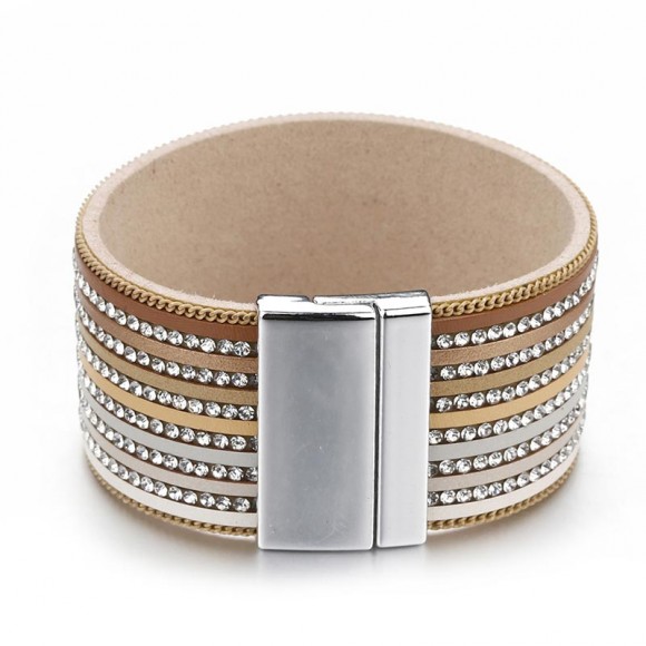 Женский кожаный браслет Полоса Кристалл Женский кожаный браслет Полоса Кристалл