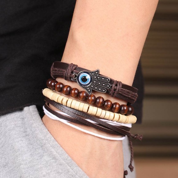Набір шкіряних браслетів амулет Хамса