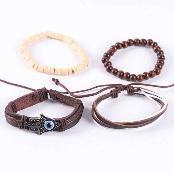 Набір шкіряних браслетів амулет Хамса