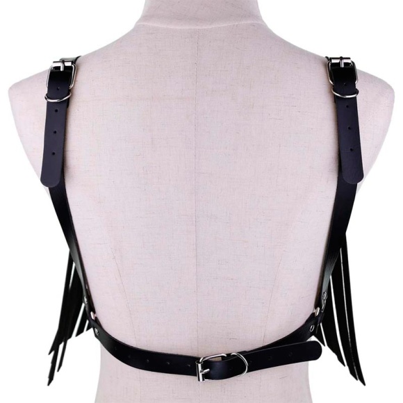 Шкіряний ліф-топ бюстгальтер з бахромою