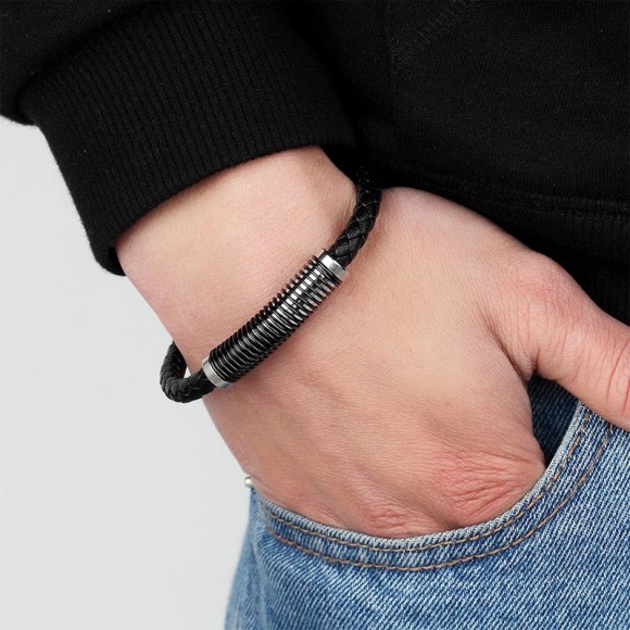 Мужской кожаный браслет Пружина