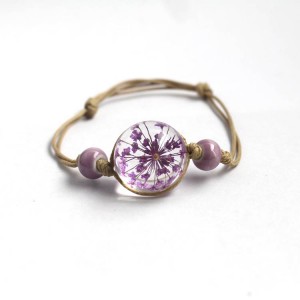 Браслет на шнурку кулон с цветами внутри Браслет на шнурку кулон с цветами внутри