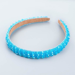 Обруч для волос с кристаллами плетение голубой