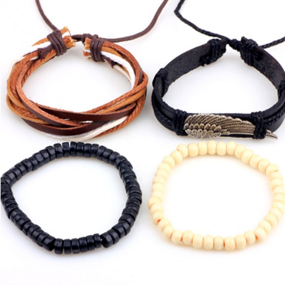 Кожаный браслет Этник (набор из 4 штук) Кожаный браслет Этник (набор из 4 штук)