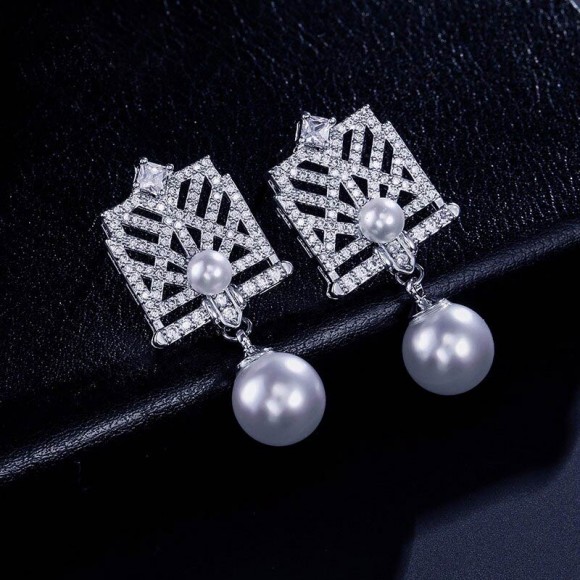 Серьги подвески Вивиан с цирконом Серьги подвески Вивиан с цирконом