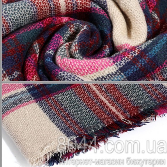 Шарф плед в клетку тартан - Розовые полоски