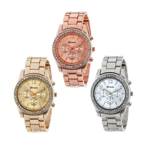 Женские часы с металлическим браслетом Geneva Crystal