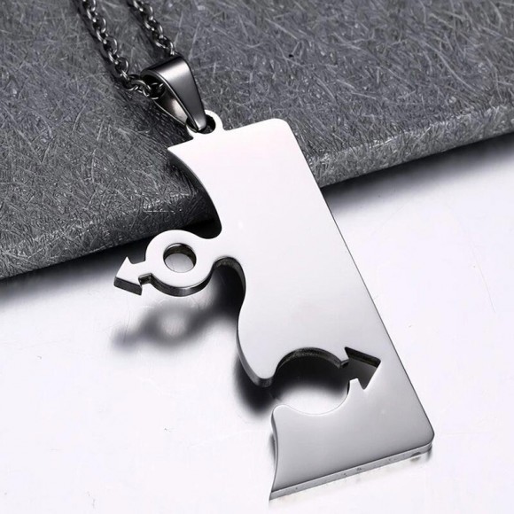 Парный кулон для влюбленных из стали Половинки