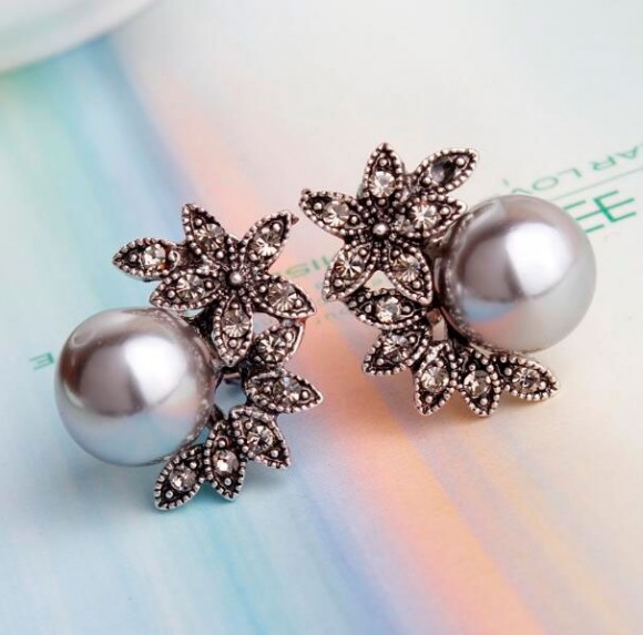 Сережки підвіски Квітка з стиль перлини Сережки підвіски Квітка з стиль перлини