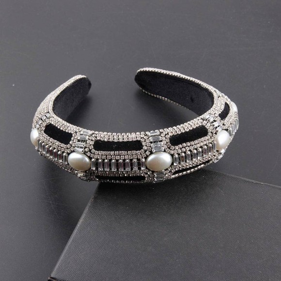 Широкий элитный черный обруч для волос с кристаллами