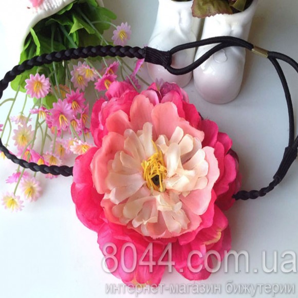 Ободок для волос цветок Пион розового цвета