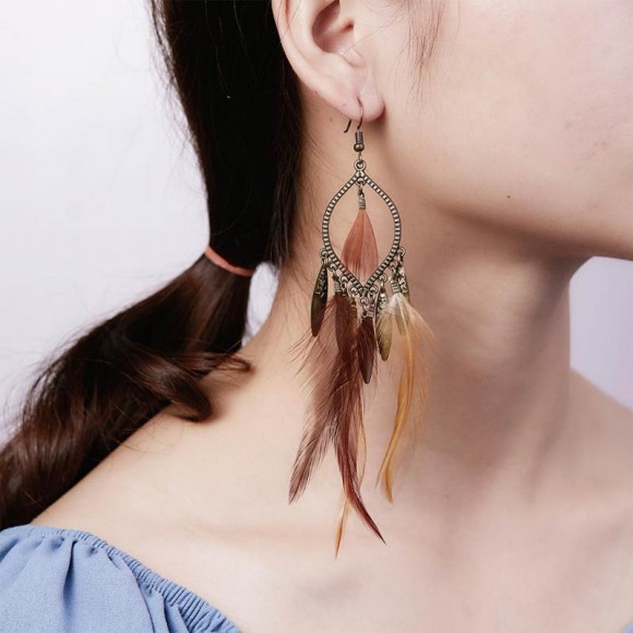 Серьги перья в бохо стиле Легкость