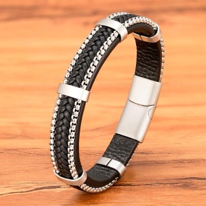 Кожаный браслет с цепочкой микс