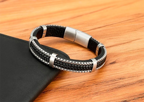 Шкіряний браслет з ланцюжком мікс