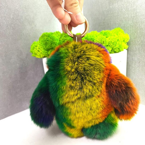 Брелок кролик из натурального меха разноцветный 14 см