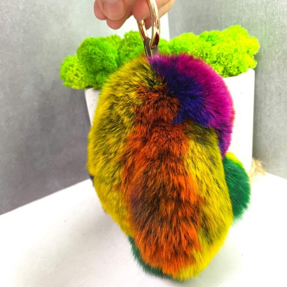 Брелок кролик из натурального меха разноцветный 14 см