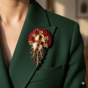 Брошь Мотанка с кристаллами красная