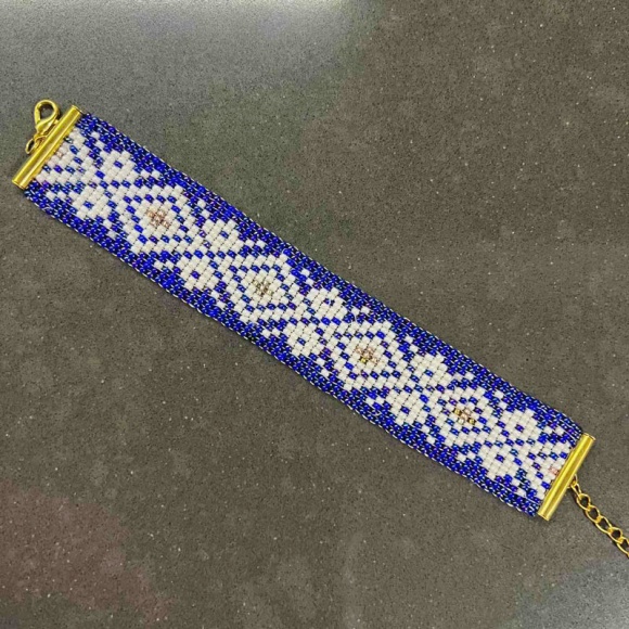 Браслет із бісеру Орнамент синій