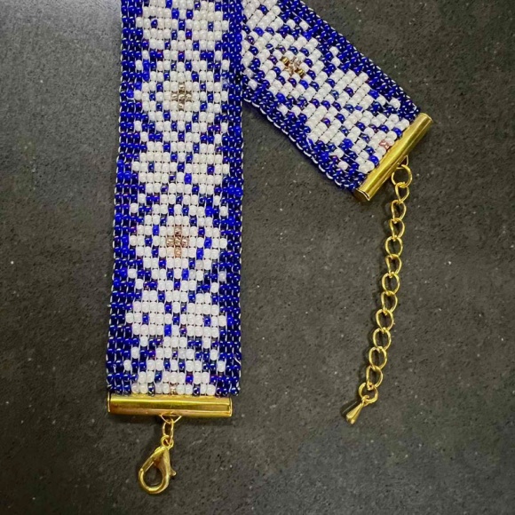 Браслет із бісеру Орнамент синій