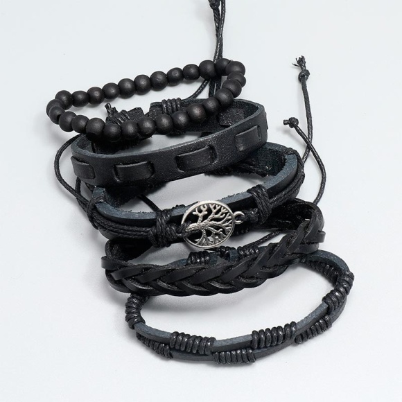 Набір шкіряних браслетів Дерево життя чорний Набір шкіряних браслетів Дерево життя чорний