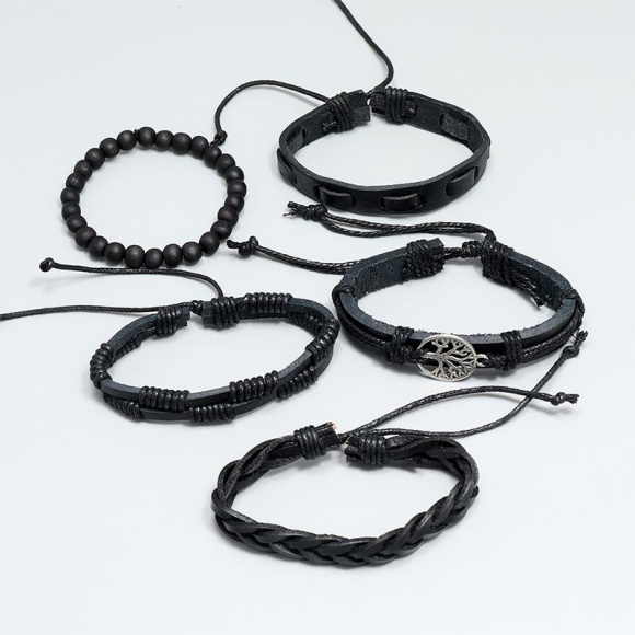 Набір шкіряних браслетів Дерево життя чорний Набір шкіряних браслетів Дерево життя чорний