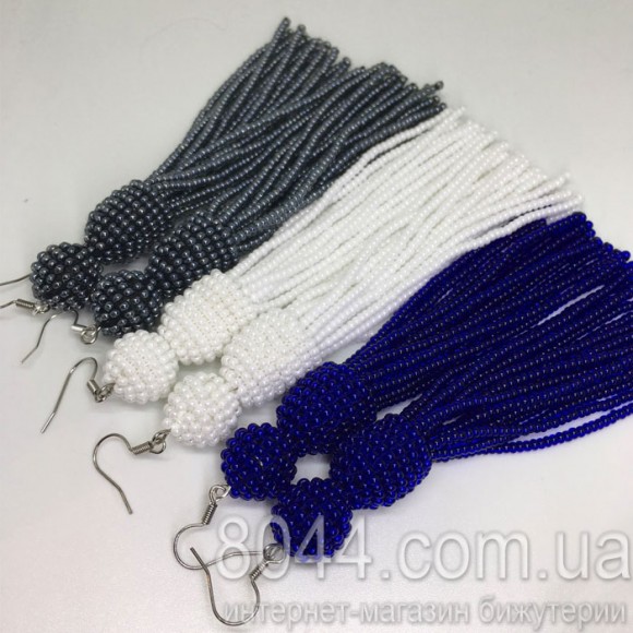 Сережки довгі з бісеру Oscar de la renta білого кольору