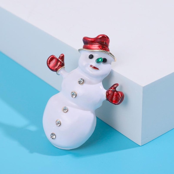 Новогодняя брошь Снеговик в красной шляпе Новогодняя брошь Снеговик в красной шляпе