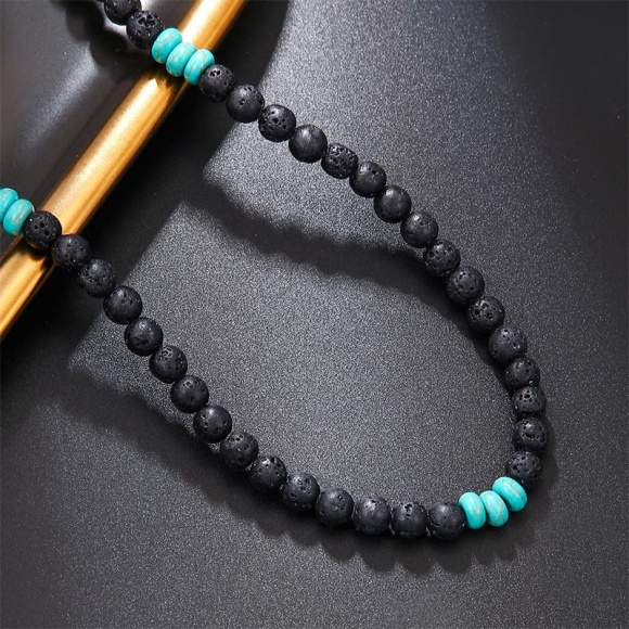 Мужской чокер бусы из натурального лавового камня Мужской чокер бусы из натурального лавового камня