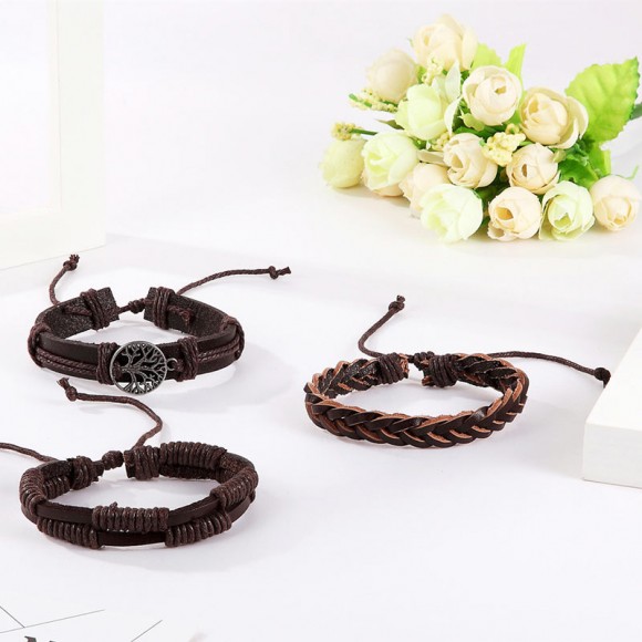 Шкіряний браслет Дерево життя символ (набір з 3 штук) Шкіряний браслет Дерево життя символ (набір з 3 штук)