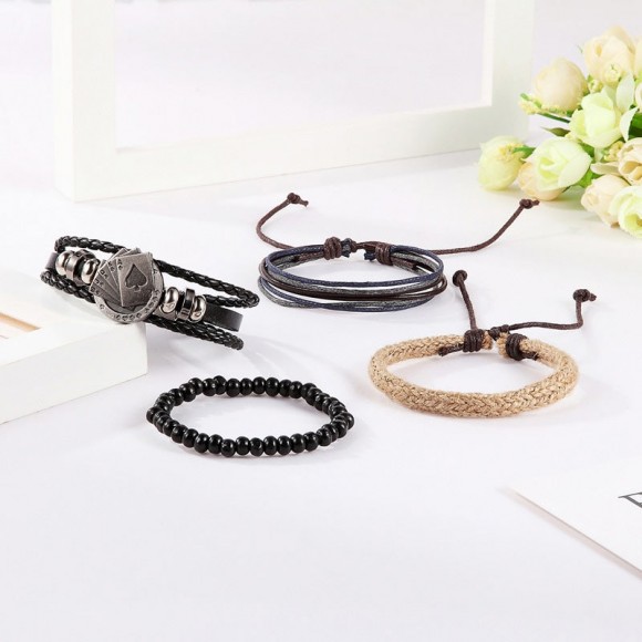 Шкіряний браслет Карткова масть (набір із 4 штук)