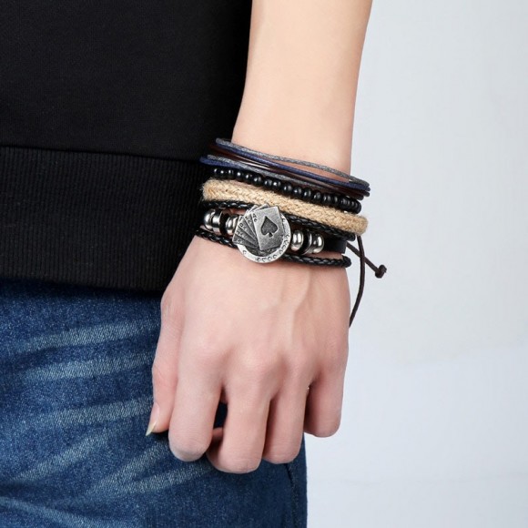 Шкіряний браслет Карткова масть (набір із 4 штук)