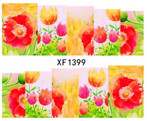 Водные наклейки на ногти XF1399 Тюльпаны