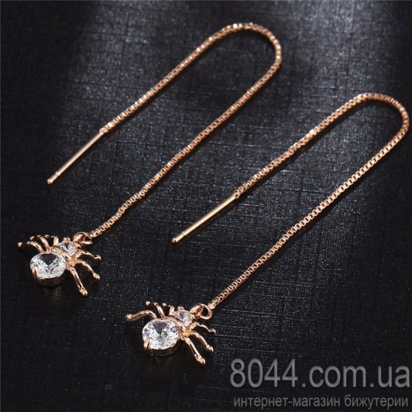 Длинные серьги Паучок с кристаллом циркона