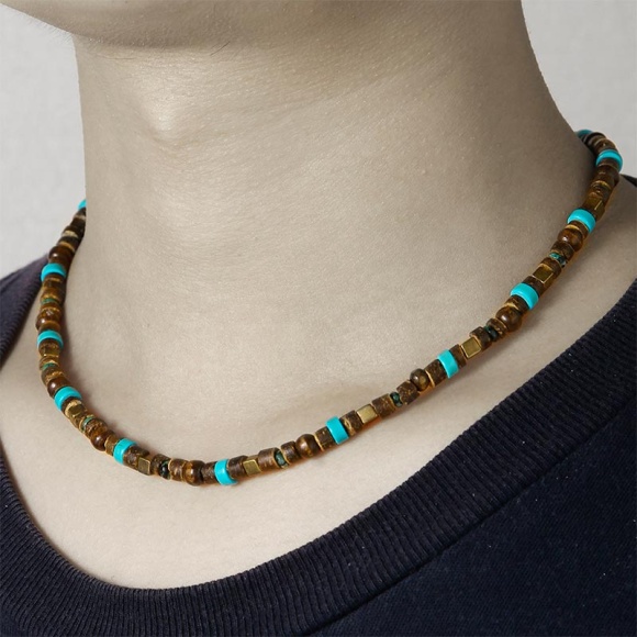 Чоловічий чокер намисто з дерева та каменю