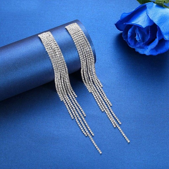 Довгі сережки кліпси Кришталева нитка