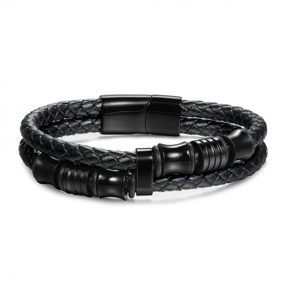 Шкіряний браслет із вставками зі сталі