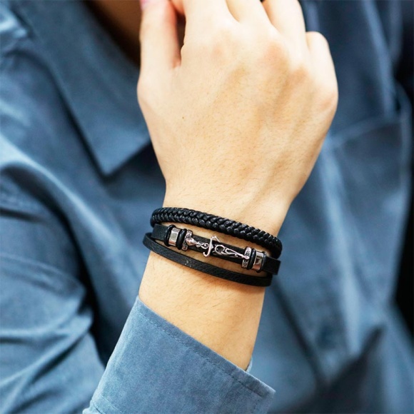 Чоловічий шкіряний браслет Кінжал