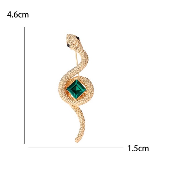 Брошь Змея золотистая с зеленым кристаллом Брошь Змея золотистая с зеленым кристаллом