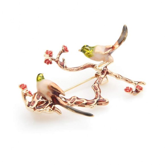 Брошь Дві пташки на гілці