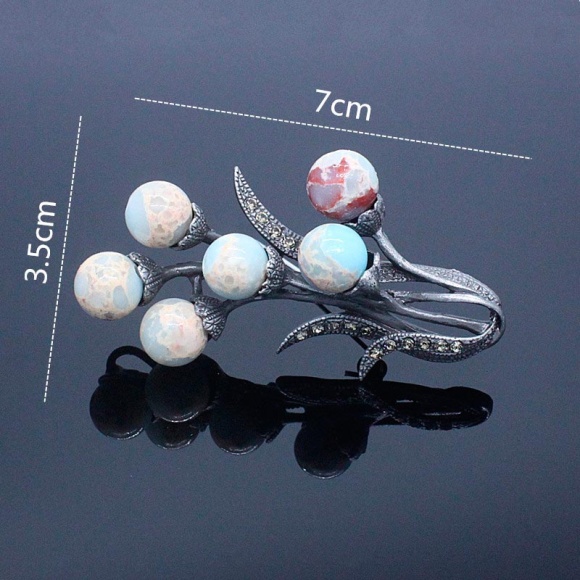 Брошка гілка мікс каменів кварц