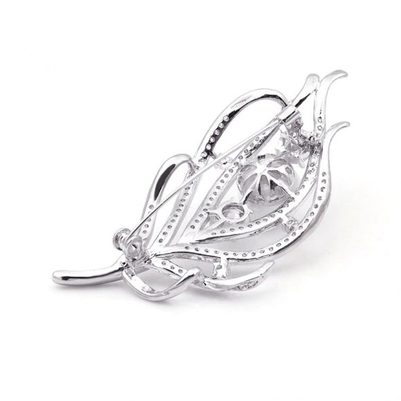 Брошка Перо з кристалами циркону