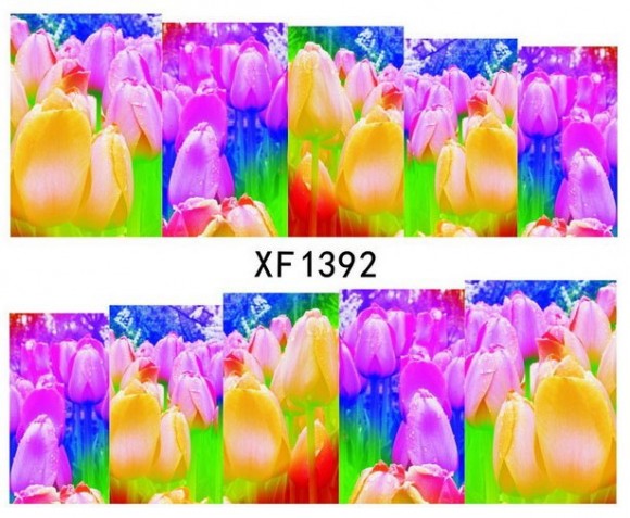 Водні наклейки на нігті XF1392 Поляна тюльпанів