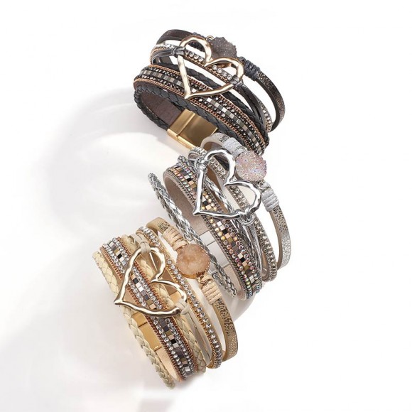 Женский кожаный браслет Сердце Микс Женский кожаный браслет Сердце Микс