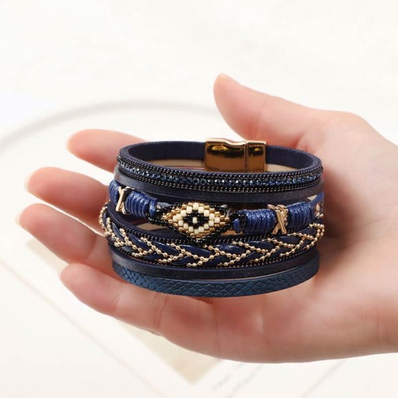 Синий женский кожаный браслет Бриона Синий женский кожаный браслет Бриона