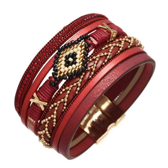 Красный женский кожаный браслет Бриона