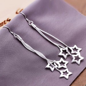 Длинные серьги Звёздочки посеребренные Длинные серьги Звёздочки посеребренные