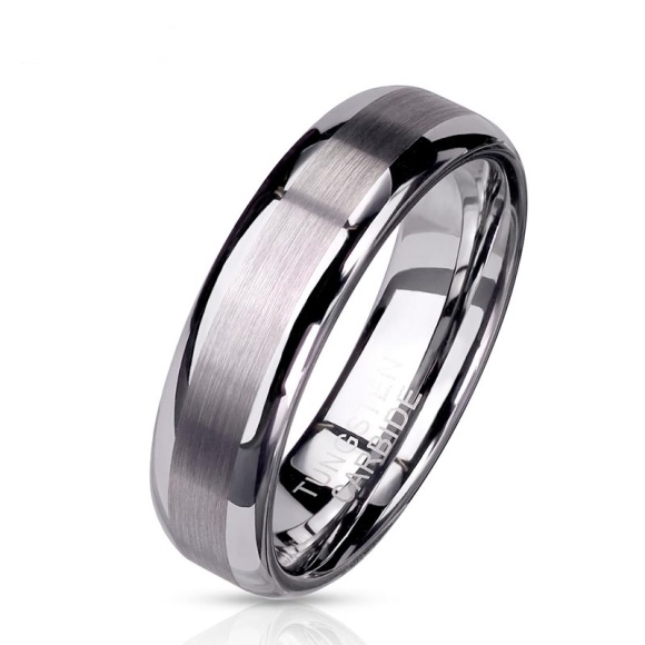 Кольцо из карбида вольфрама Brushed Center Shiny Edges R-TU02