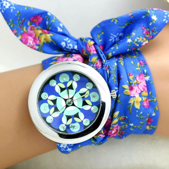 Жіночий годинник з тканинним ремінцем Роза сині