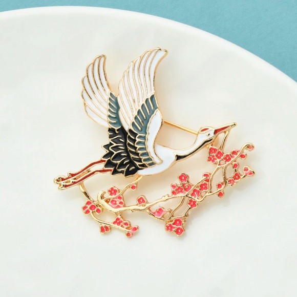 Брошь Аист на ветке